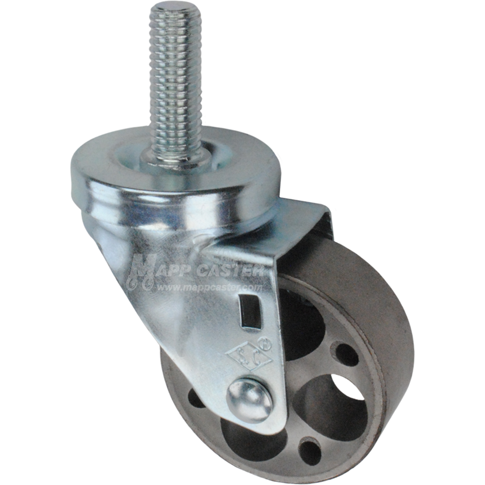 Metal caster wheel with a threaded stem