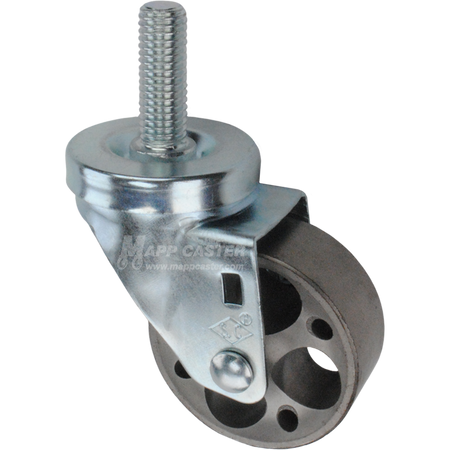 Metal caster wheel with a threaded stem