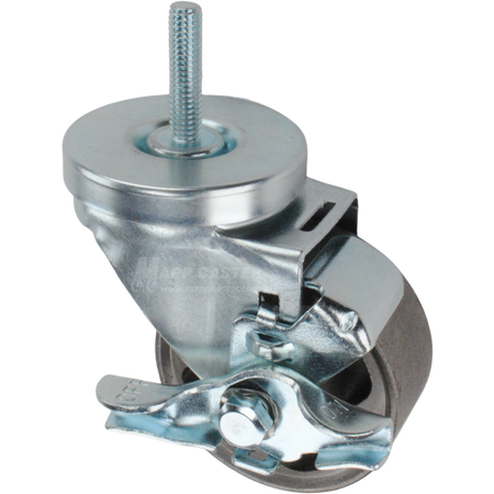 Metal caster wheel with brake and threaded stem