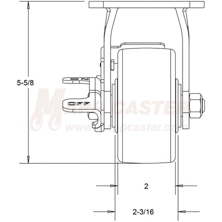 4" x 2" Ductile Steel Wheel Rigid Brake Caster, 4" x 4-1/2" Top Plate - 1250 Lbs Capacity REAR VIEW 