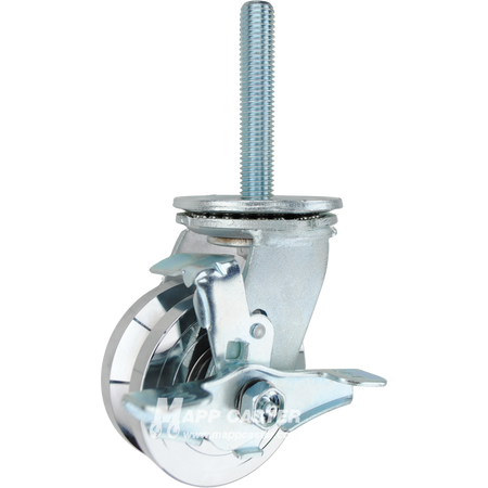 4 x 2 forged steel V-groove swivel caster with top lock brake and 3/4-10 x 4 threaded stem for angle iron tracks and heavy-duty industrial use.