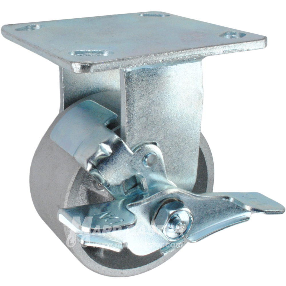 4" x 2" Cast Iron Wheel KPL Rigid Brake Caster - 900 Lbs Capacity SIDE VIEW 