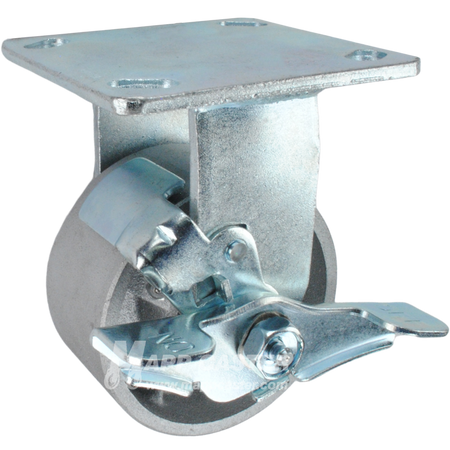 4" x 2" Cast Iron Wheel KPL Rigid Brake Caster - 900 Lbs Capacity SIDE VIEW 