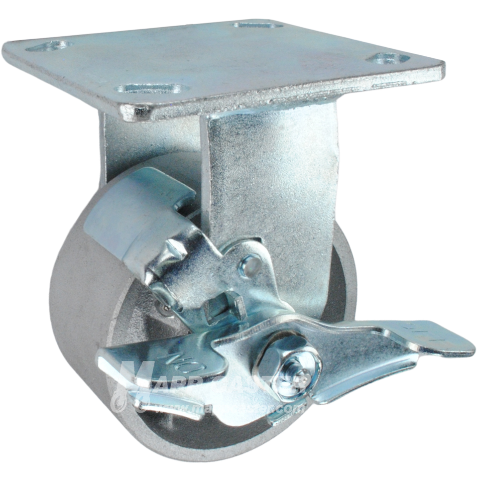 4" x 2" Cast Iron Wheel KPL Rigid Brake Caster - 900 Lbs Capacity SIDE VIEW 