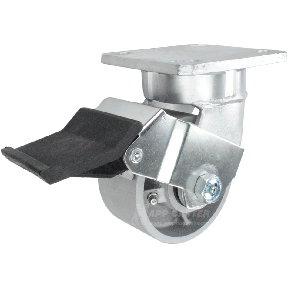 4" x 2" Cast Iron Wheel Kingpinless Swivel Caster with Face Contact Brake - 900 Lbs Capacity Part # P51042CIRBFCB