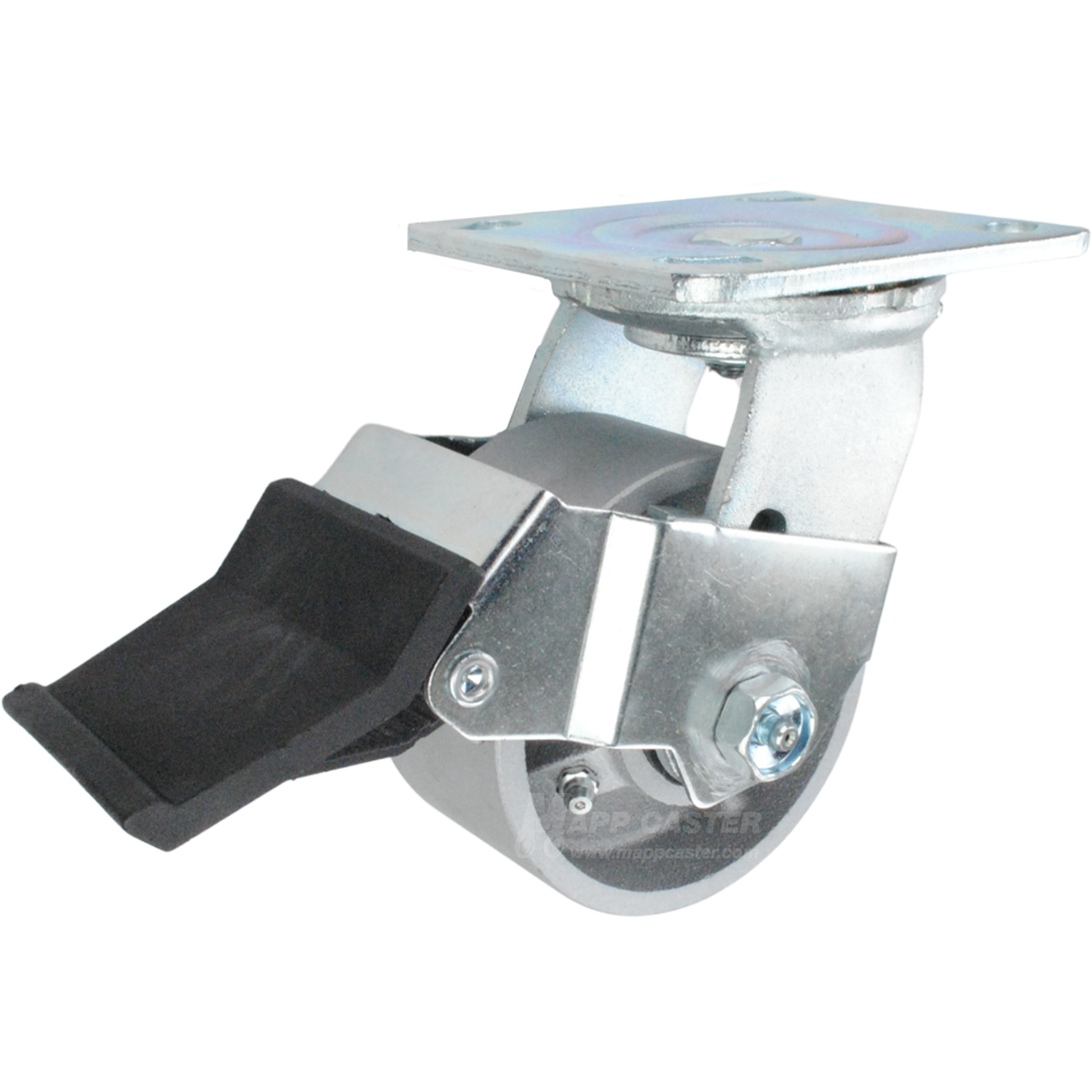 4" x 2" Cast Iron Wheel Swivel Caster with Face Contact Brake - 900 Lbs Capacity Part # 146CIRB420SFCB