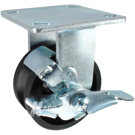 4" x 2" Cast lron V-Groove Wheel KPL Rigid Brake Caster - 600 Lbs  Capacity SIDE VIEW 