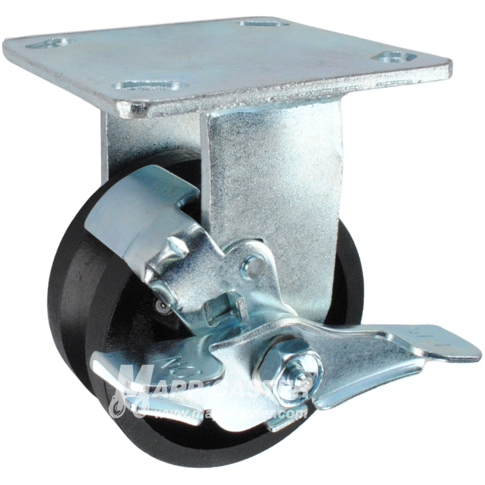 4" x 2" Cast lron V-Groove Wheel KPL Rigid Brake Caster - 600 Lbs  Capacity SIDE VIEW 