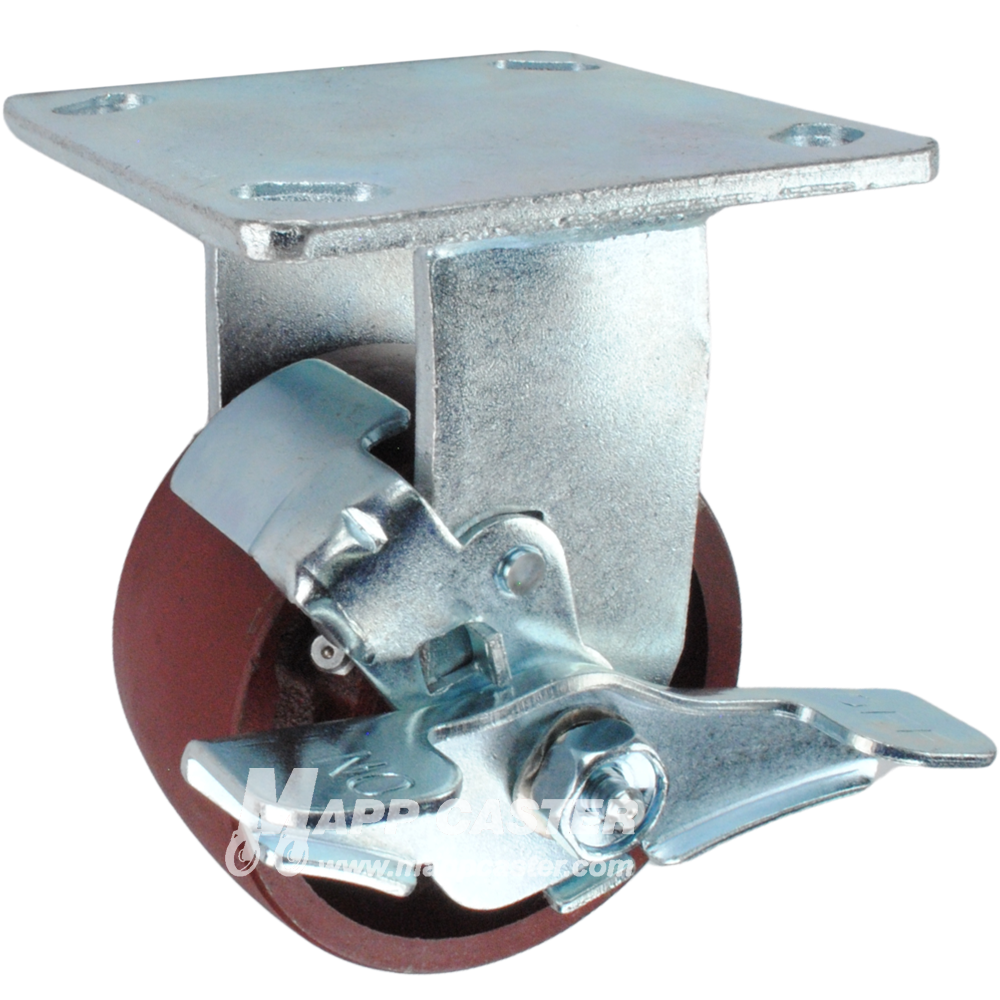 4" x 2" Ductile Steel Wheel KPL Rigid Brake Caster, 4" x 4-1/2" Top Plate - 1500 Lbs Capacity SIDE VIEW 