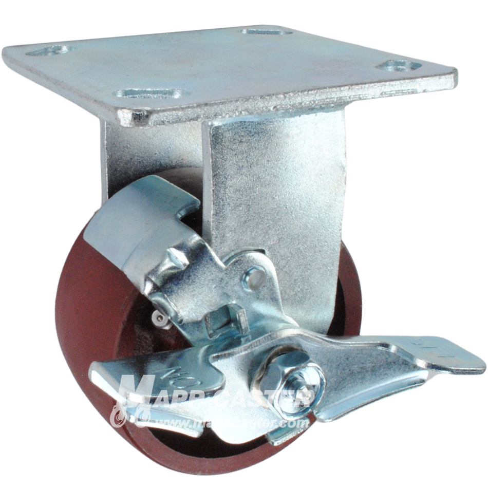 4" x 2" Ductile Steel Wheel KPL Rigid Brake Caster, 4" x 4-1/2" Top Plate - 1500 Lbs Capacity SIDE VIEW 