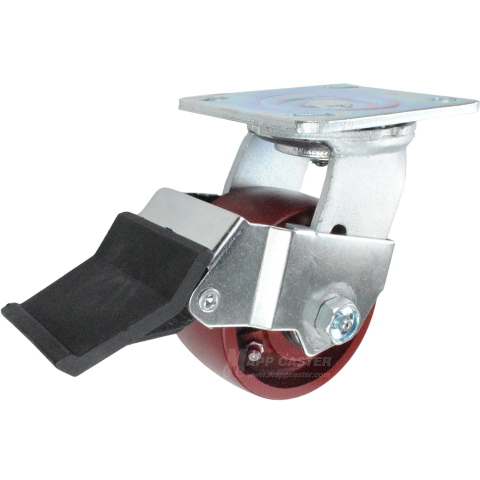 4" x 2" Ductile Steel Wheel Swivel Caster with Face Contact Brake - 1,250 Lbs Capacity Part # 146DUCT420SFCB
