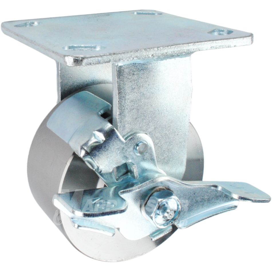 4" x 2" Forged Steel Wheel KPL Rigid Brake Caster - 2000 Lbs Capacity SIDE VIEW