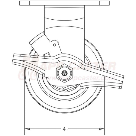 4" x 2" Ductile Steel Wheel Rigid Brake Caster, 4" x 4-1/2" Top Plate - 1250 Lbs Capacity SIDE VIEW 