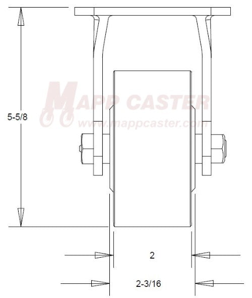 4" x 2" Cast Iron Wheel Rigid Caster - 900 Lbs Capacity front view