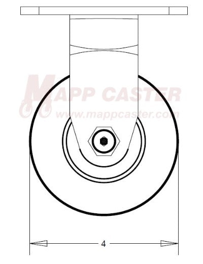 4" x 2" Cast Iron Wheel Rigid Caster - 900 Lbs Capacity side view 