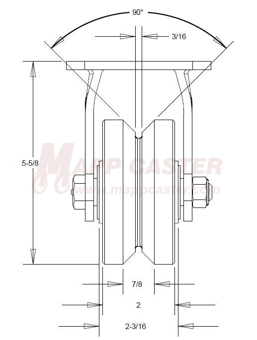4" x 2" Cast lron V-Groove Wheel Rigid Caster - 600 Lbs  Capacity SIDE VIEW 