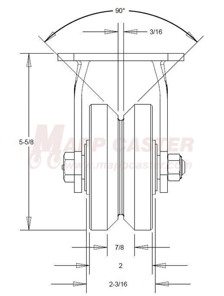 4" x 2" Cast lron V-Groove Wheel Rigid Caster - 600 Lbs  Capacity SIDE VIEW 