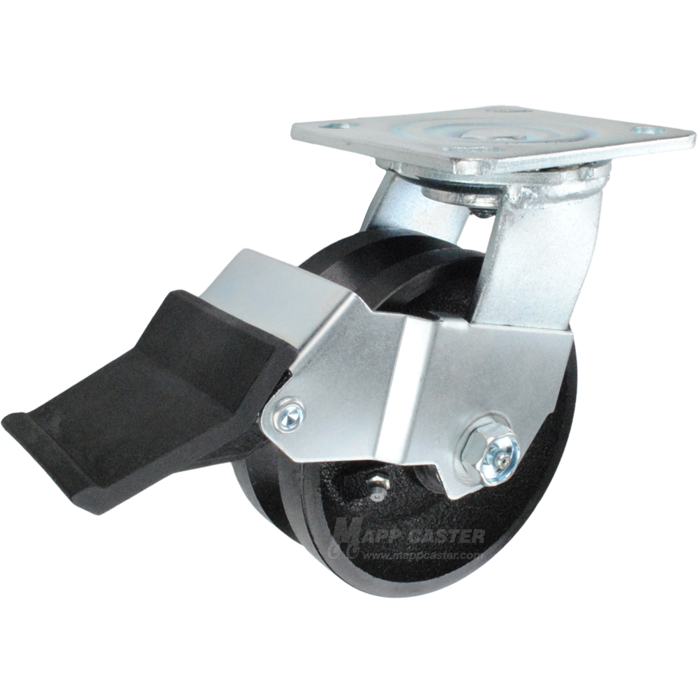 5" x 2" Cast Iron V-Groove Wheel Swivel Caster with Face Contact Brake - 900 Lbs Capacity Part # 146VIRB520SFCB