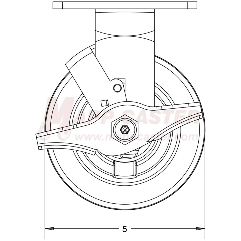 5" x 2" Cast Iron Wheel Rigid Brake Caster - 1,200 Lbs Capacity 146CIRB520RB SIDE VIEW 