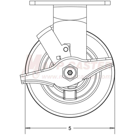 5" x 2" Cast Iron Wheel Rigid Brake Caster - 1,200 Lbs Capacity 146CIRB520RB SIDE VIEW 