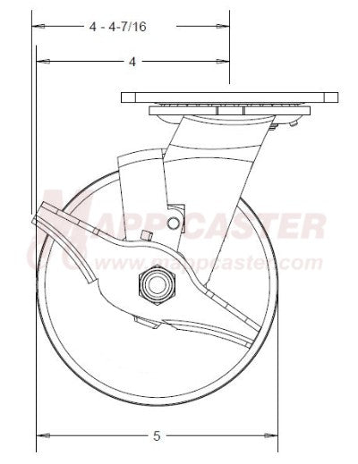 5" x 2" Cast Iron Wheel Swivel Brake Caster - 1,200 Lbs Capacity 146CIRB520SB SIDE VIEW 