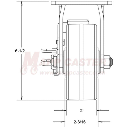 5" x 2" Ductile Steel Wheel Rigid Brake Caster - 1250 Lbs Capacity 146DUCT520RB FRONT VIEW