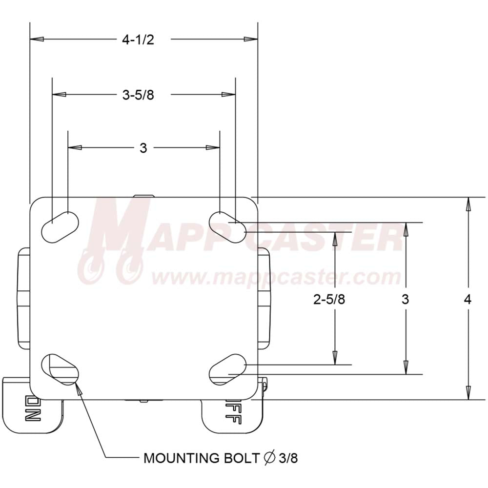 5" x 2" Ductile Steel Wheel Rigid Brake Caster - 1250 Lbs Capacity 146DUCT520RB TOP VIEW 