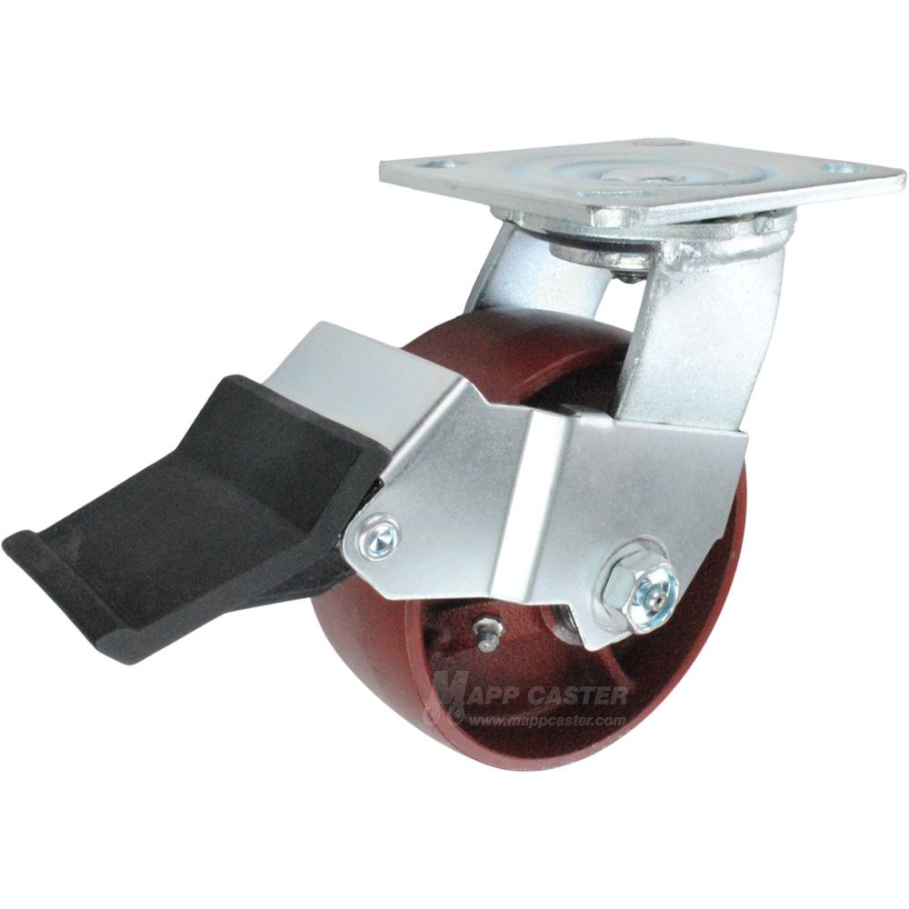 5" x 2" Ductile Steel Wheel Swivel Caster with Face Contact Brake - 1,250 Lbs Capacity Part # 146DUCT520SFCB