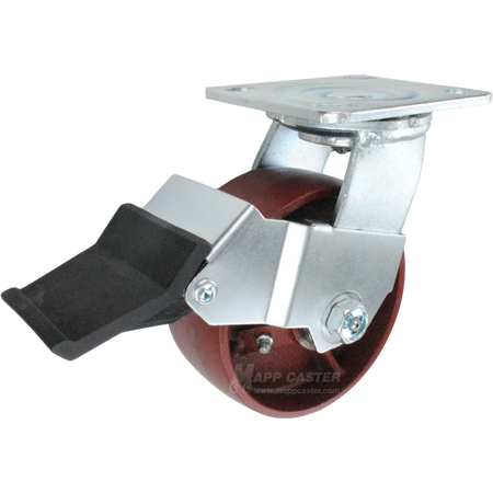 5" x 2" Ductile Steel Wheel Swivel Caster with Face Contact Brake - 1,250 Lbs Capacity Part # 146DUCT520SFCB