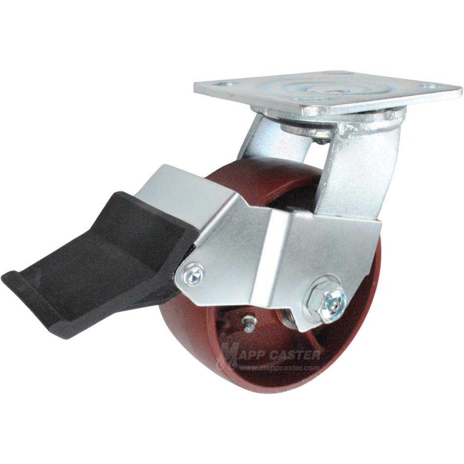 5" x 2" Ductile Steel Wheel Swivel Caster with Face Contact Brake - 1,250 Lbs Capacity Part # 146DUCT520SFCB