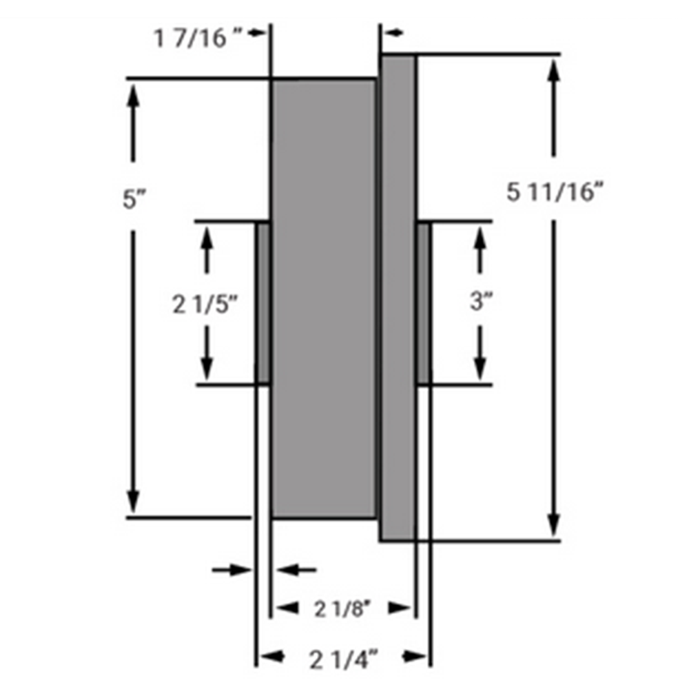 5" x 2" Flanged Cast Iron Wheel Rigid Caster - 1250 Lbs Capacity  WHEEL DIAGRAM