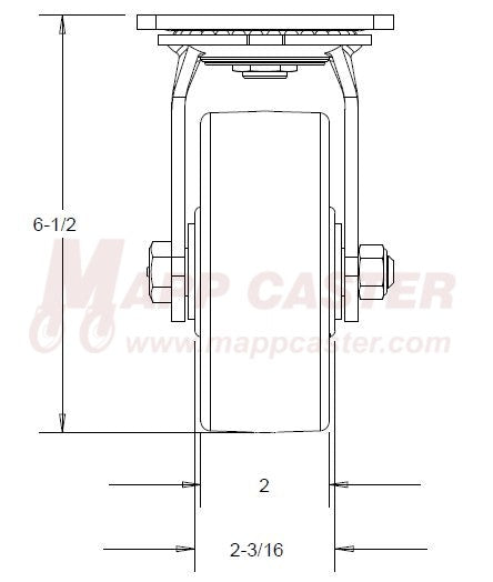 5" x 2" Cast Iron Wheel Wheel Swivel Caster front view diagram engineering Drawings