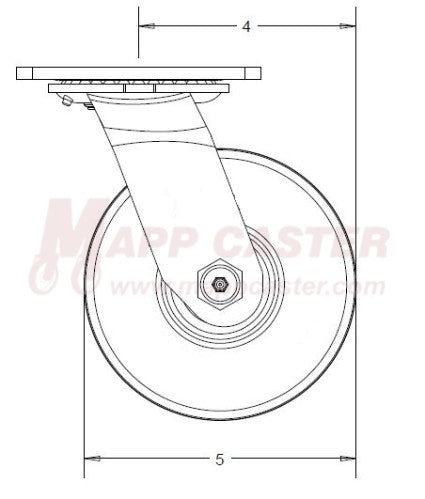 5" x 2" Cast Iron Wheel Wheel Swivel Caster Diagram engineering drawings