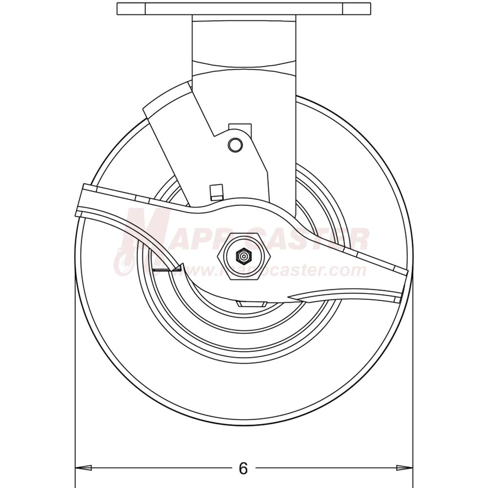 146RND620RB 6" x 2" Balloon Cushion Wheel Rigid Brake Caster - 650 Lbs Capacity Side View