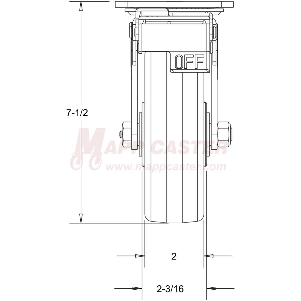 146RND620RB 6" x 2" Balloon Cushion Wheel Swivel Caster with Total Locking Brake - 650 Lbs Capacity Front View