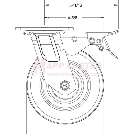 146 RNB620SBTL 6" x 2" Rubber on Nylon Wheel Swivel Caster with Total Locking Brake - 500 Lbs Capacity Side View