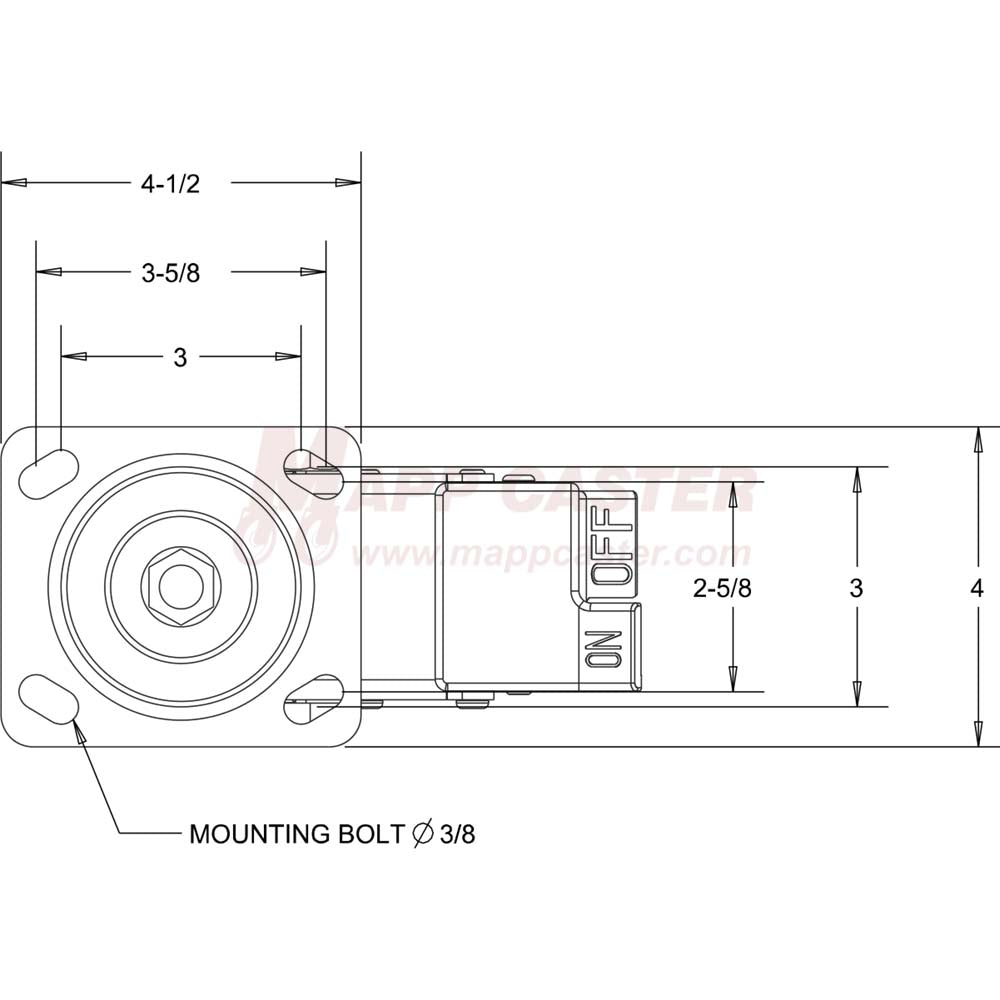 146RND620SBTL 6" x 2" Balloon Cushion Wheel Swivel Caster with Total Locking Brake - 650 Lbs Capacity Top View