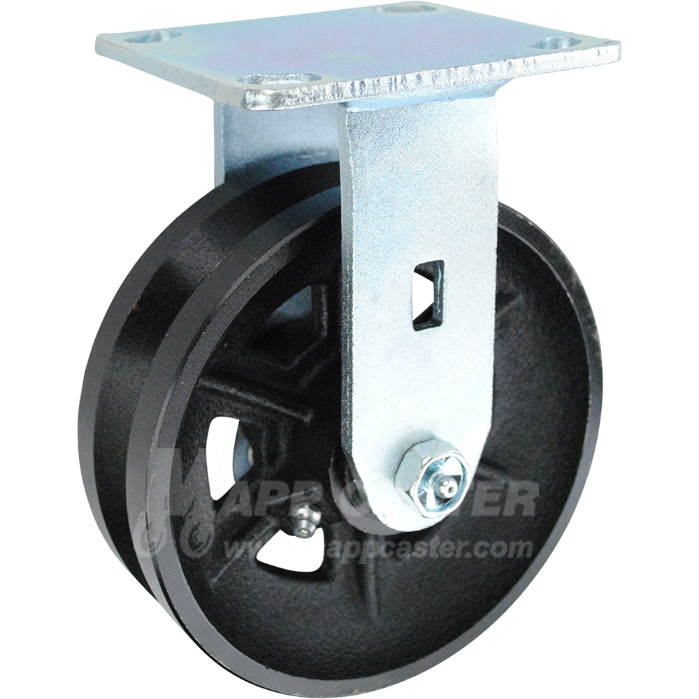 6" x 2" Cast Iron V-Groove Wheel Kingpinless Rigid Caster - 1,000 Lbs Capacity Heavy Duty