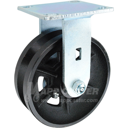 6" x 2" Cast Iron V-Groove Wheel Kingpinless Rigid Caster - 1,000 Lbs Capacity Heavy Duty