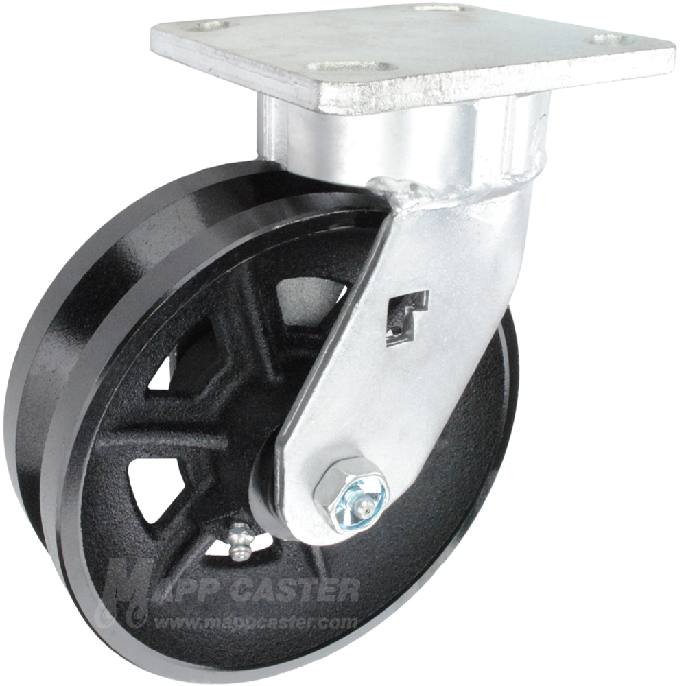 6" x 2" Cast Iron V-Groove Wheel Kingpinless Swivel Caster - 1,000 Lbs Capacity Heavy Duty