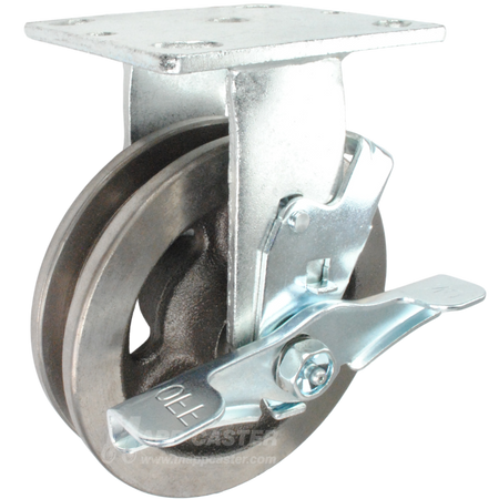 6" x 2" Double Flanged Cast Iron Wheel Rigid Brake Caster - 500 Lbs Capacity Part # 146DFCI620RB
