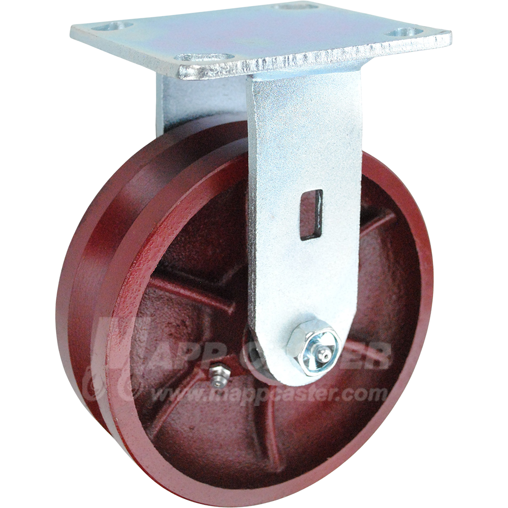 6" x 2" Ductile Steel V-Groove Wheel Kingpinless Rigid Caster - 1,500 Lbs Capacity Heavy Duty