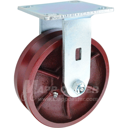 6" x 2" Ductile Steel V-Groove Wheel Kingpinless Rigid Caster - 1,500 Lbs Capacity Heavy Duty