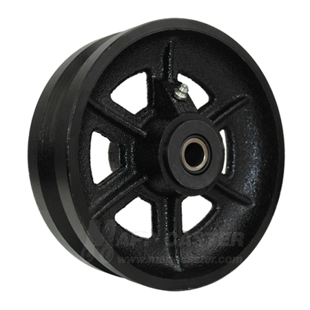 6" x 2" V-Groove Cast Iron Wheel with Bearings - Part # QVGR6M0