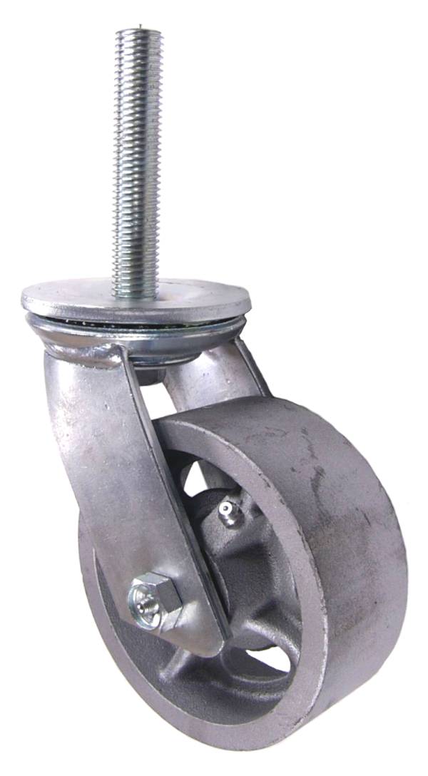 5" x 2" Cast Iron Wheel Swivel Caster with 3/4" Threaded Stem - 1,200 Lbs Capacity