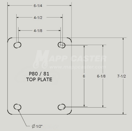 6" x 7-1/2" Weld on Top Plate / Shim - Part# PTOP-PLATE-80 Drawing
