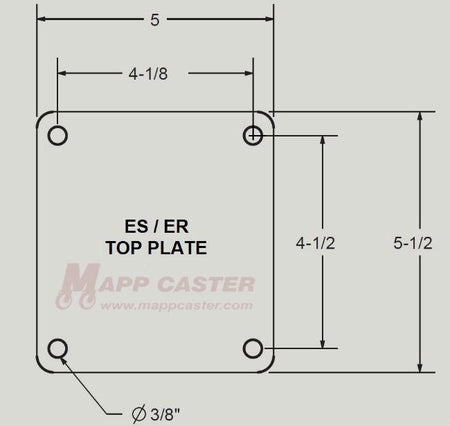 2RT9517PS Caster Weld on Top Plate 5" x 5-1/2" Unplated Drawing