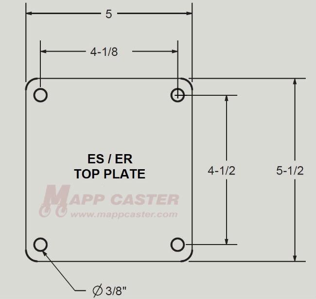 2RT9517PS Caster Weld on Top Plate 5" x 5-1/2" Unplated Drawing