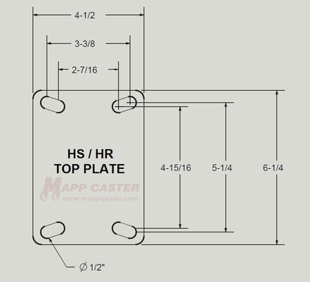 2RT15063S Caster Weld on Top Plate 4-1/2" x 6-1/4" Unplated Drawing