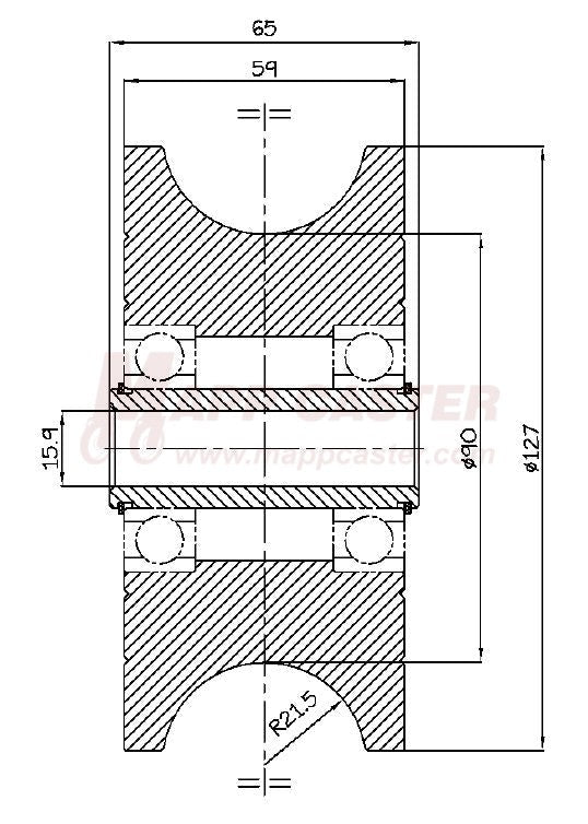 5" x 2-5/16" U-Groove Solid Steel Wheel - Part # PMUG5050SB Drawing